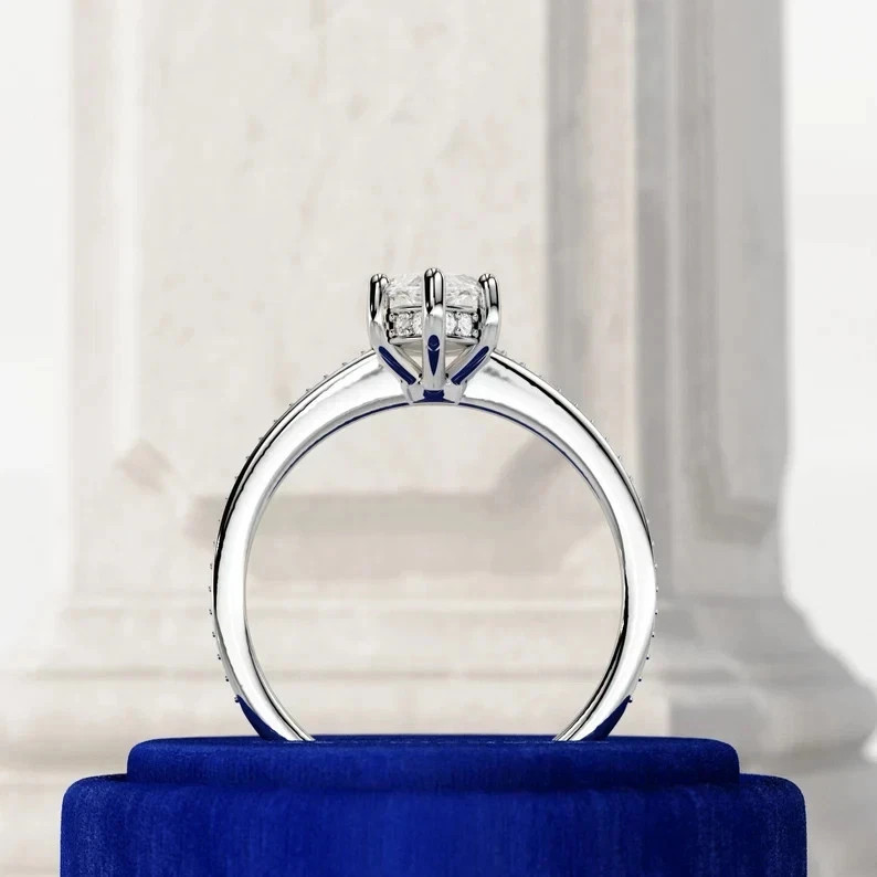 3.10 Ct Moissanite Marquise Cut Prong Setting Wedding Engagement Ring
