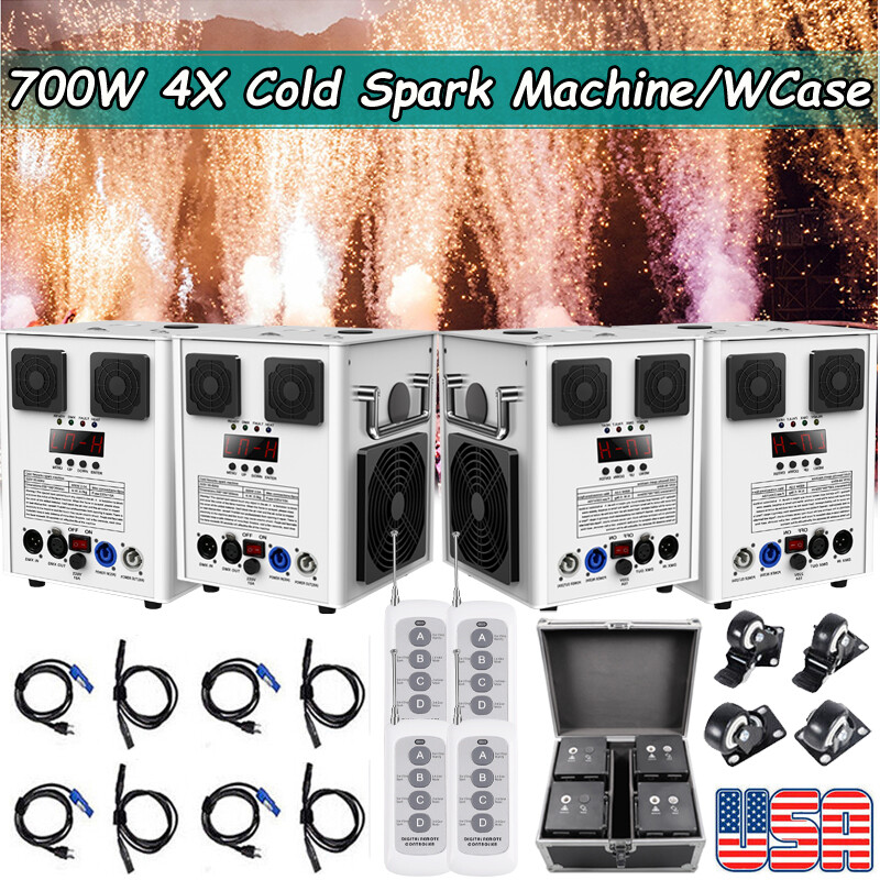 4PCS 700W Cold Spark Firework Machine Stage Effect Wedding DJ Party DMX w/Case