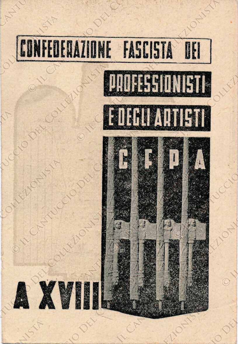 1939 VERONA Confederazione Fascista Professionisti Artisti CNPA XVIII Tessera