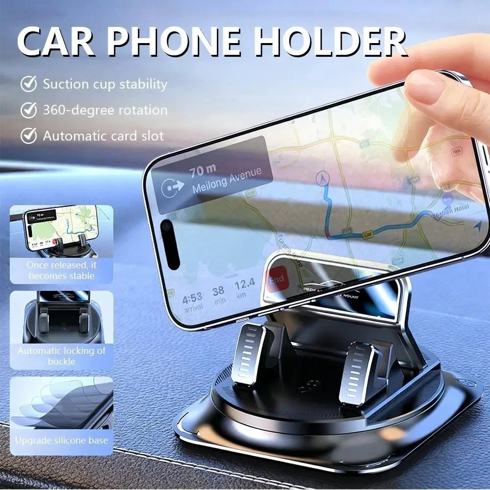Car Phone Holder 360 Degree Rotation, Navigation Dashboard Mount Black