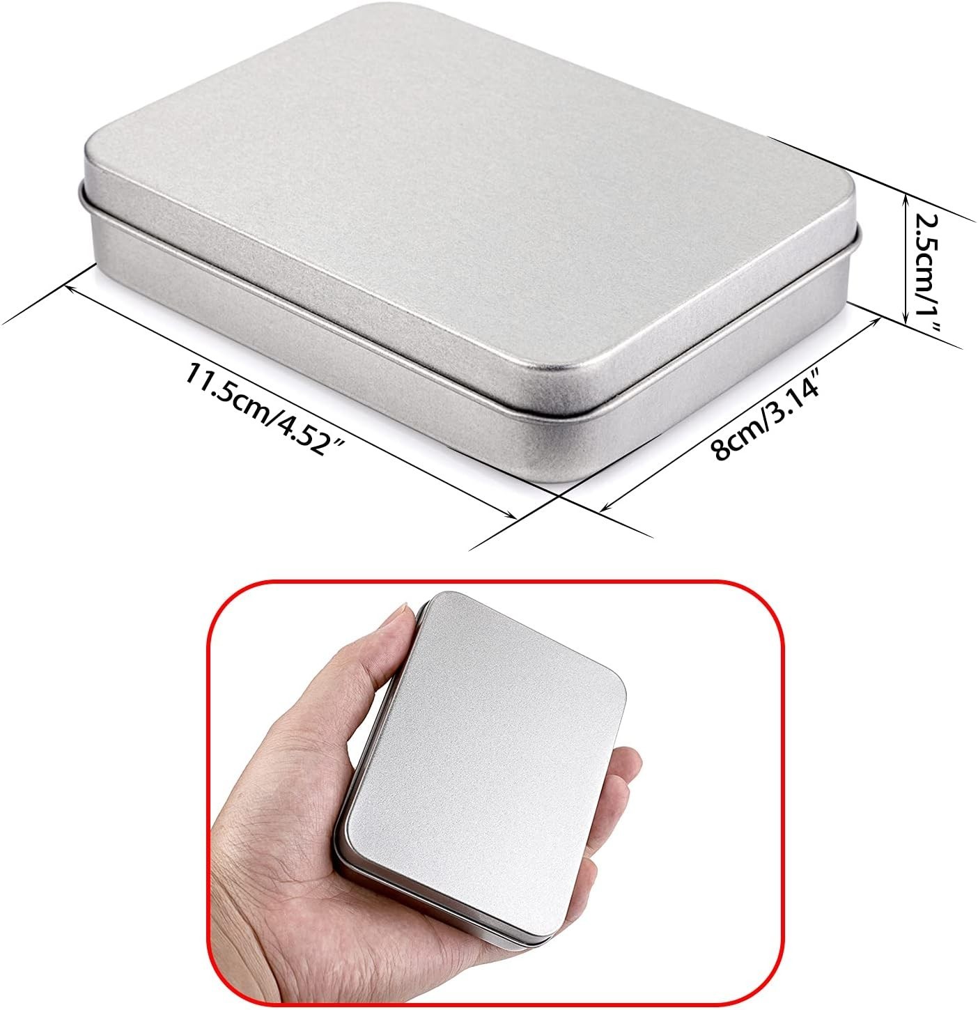 Rectangular Storage Tins Box with Lid Metal Silver 12 Pack