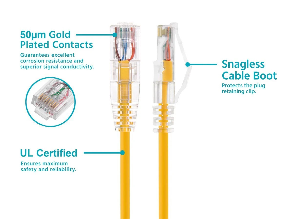 Monoprice Cat6 Ethernet Patch Cable - 0.5 feet - Yellow | Snagless RJ45 Stranded