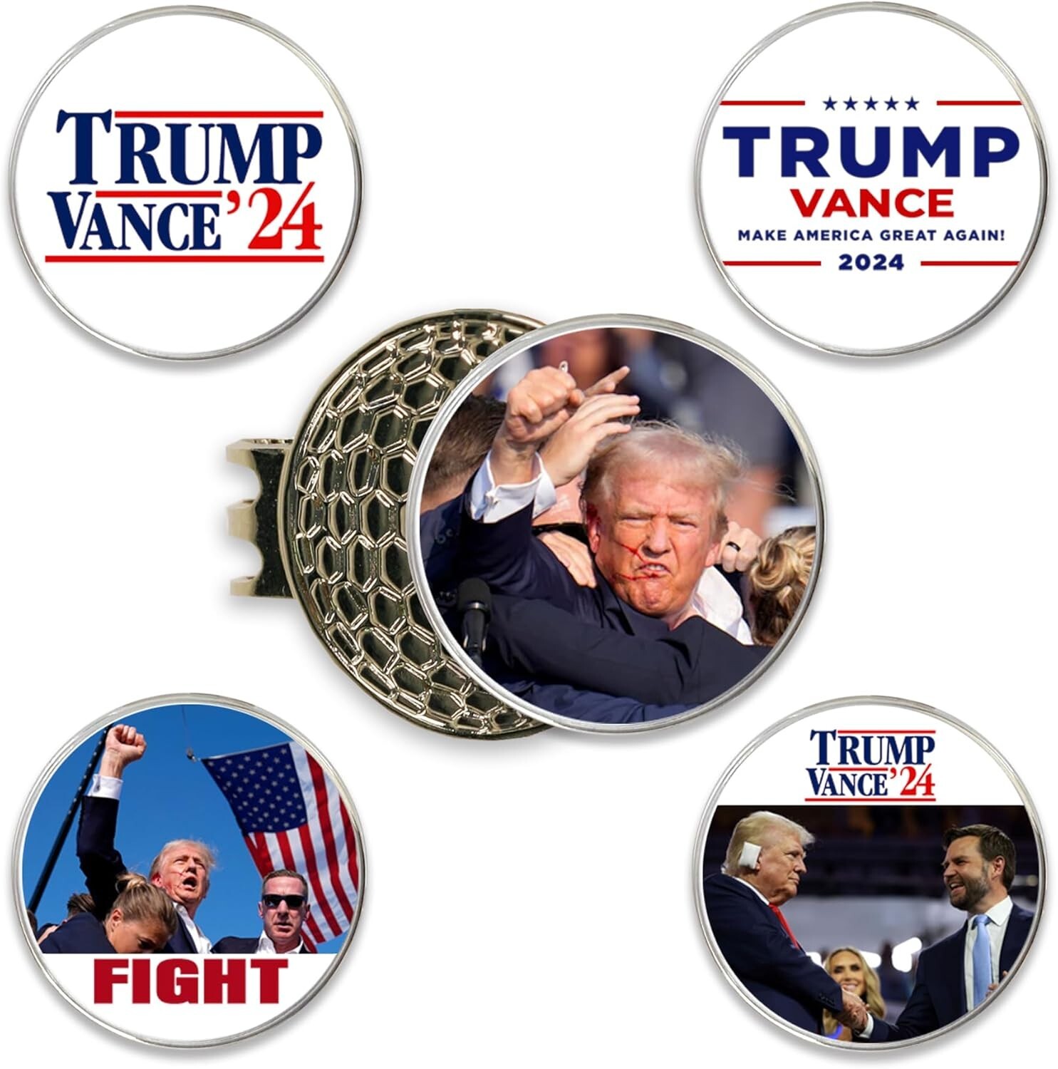 Trump Vance 2024 Golf Ball Markers Set of 5 with 1 Magnetic Hat Clip