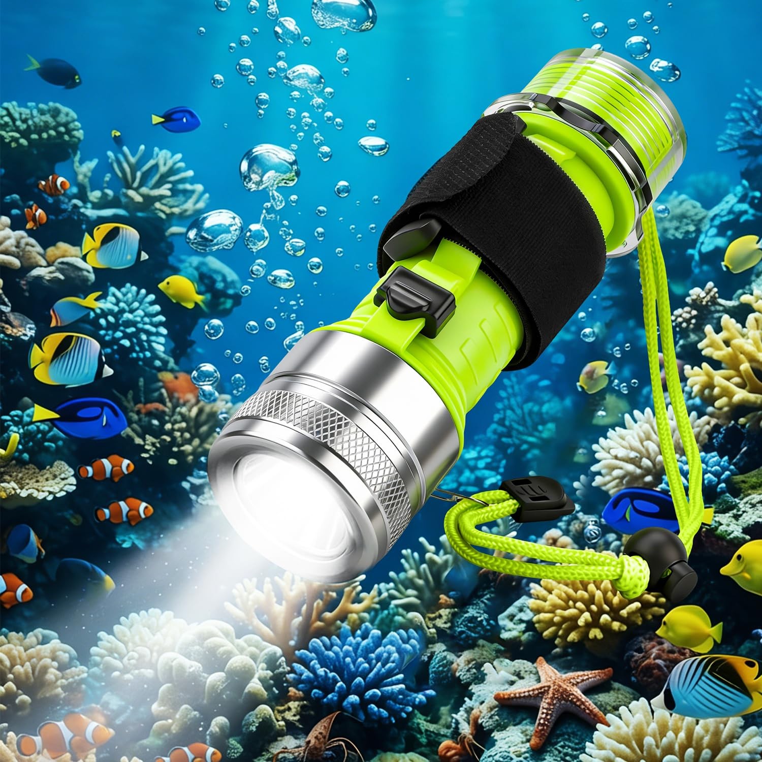 Fishoaky Diving Flashlight Underwater Led Light 1500 Lumen 3 Modes Ipx8