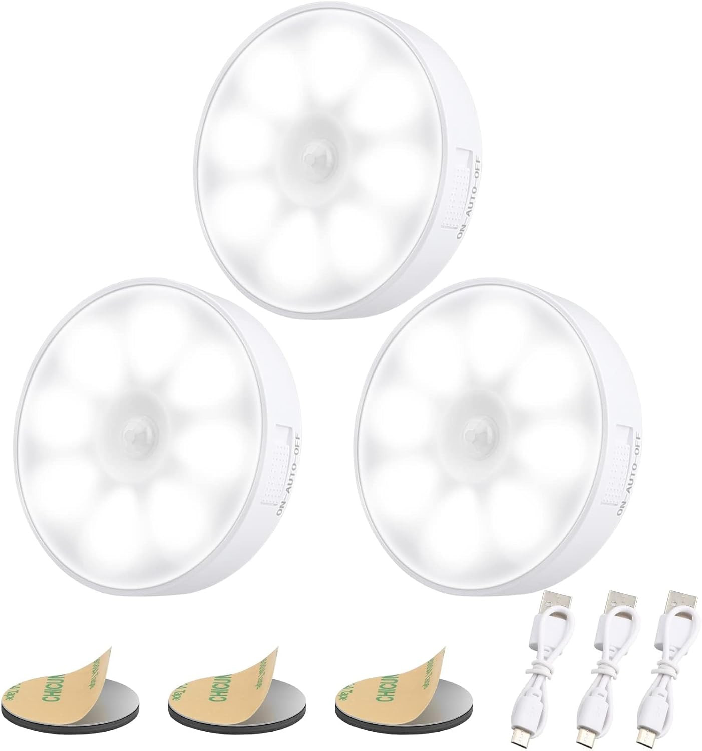 Upgraded Motion Sensor Light, 8 Leds, 3 Pack Rechargeable, 120 Detection, 3 Mode