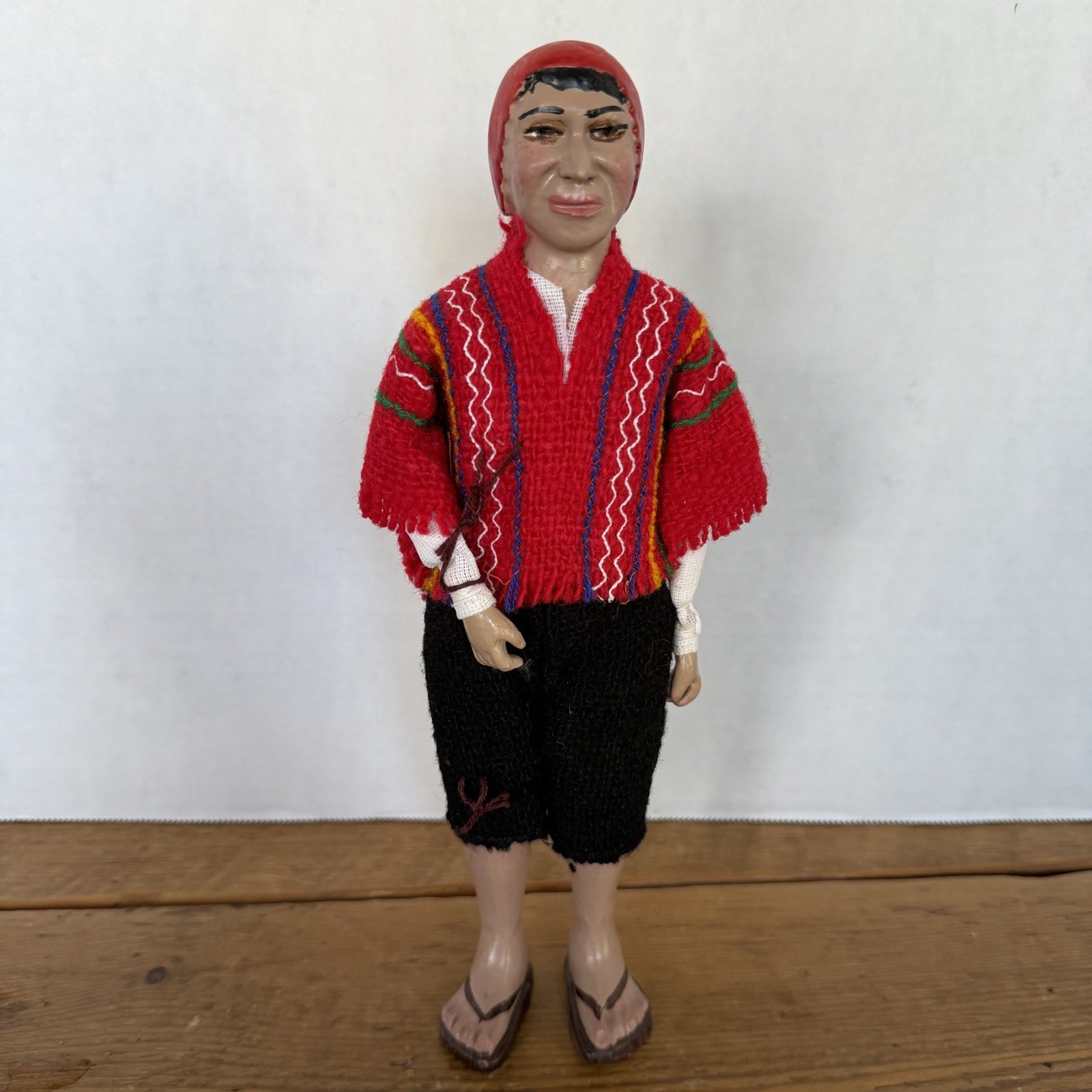Paper Mache Handmade Man DOLL Peruvian 10" TALL *Sm Chip On Back Of Foot Peru