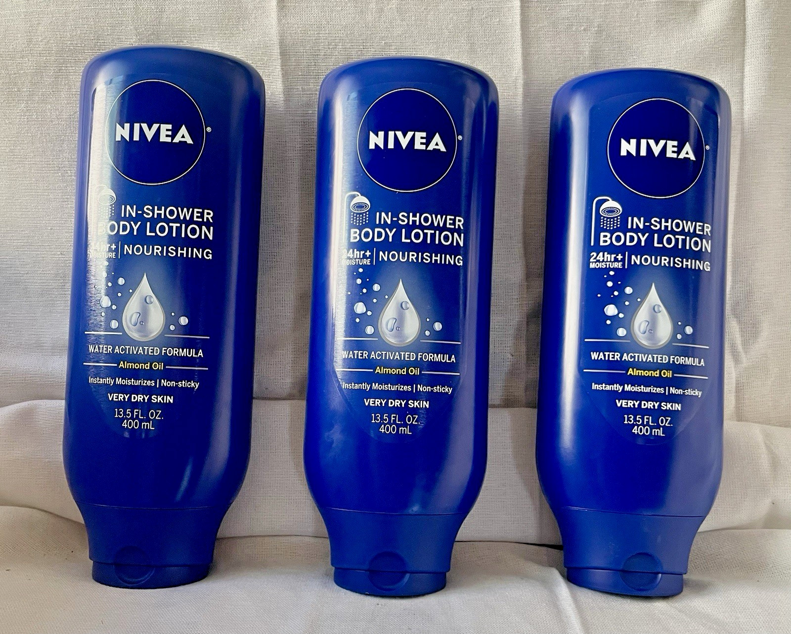 Lot of 3 Nivea Nourishing In Shower Lotion Body Lotion W/ Almond Oil-13.5oz.Each
