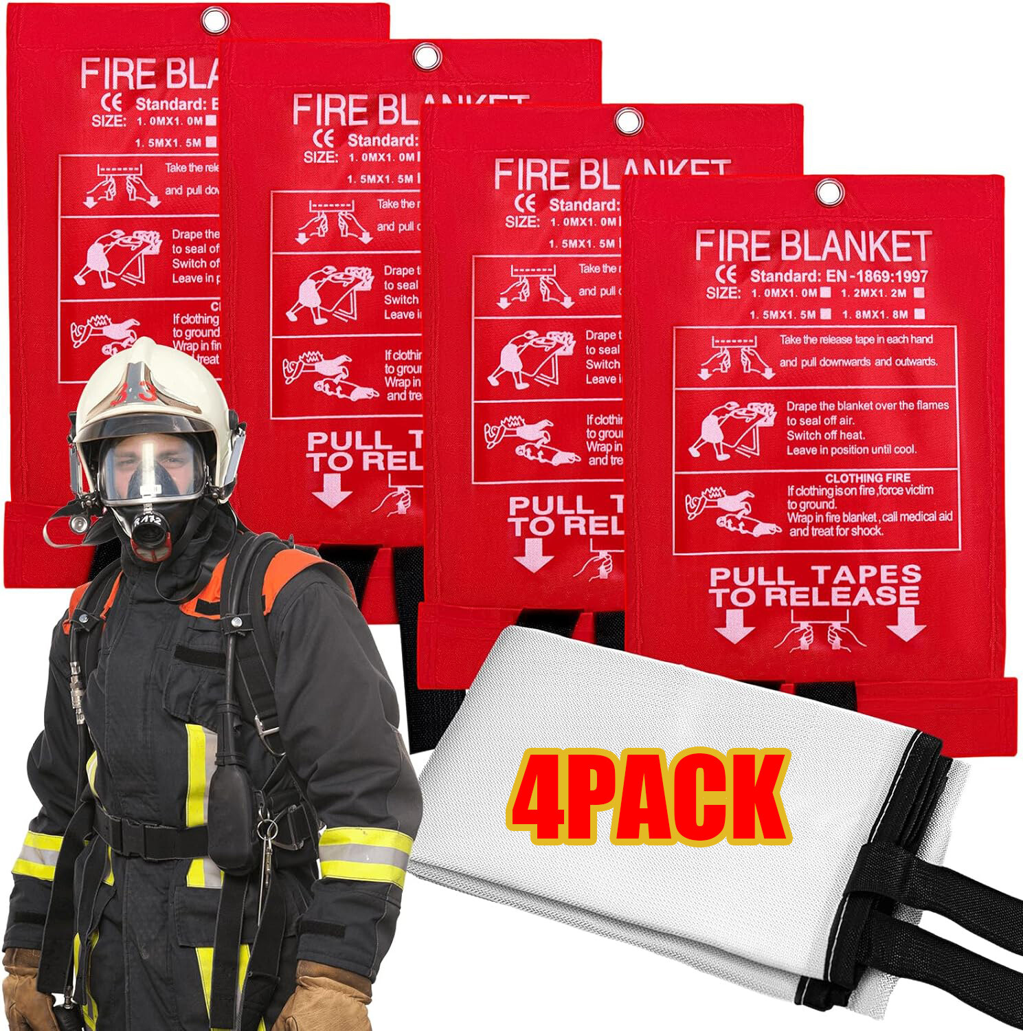 4Pack Fire Blanket Fiberglass Emergency Home Office Retardant Prepared 39''x39''
