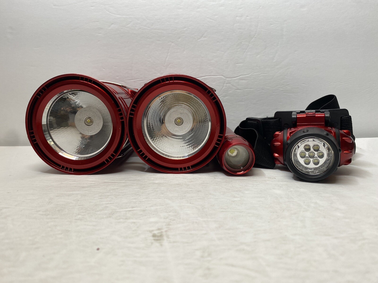Smart Home 4 Piece Emergency Lanterns, Flashlight & Headlamp Set • Red