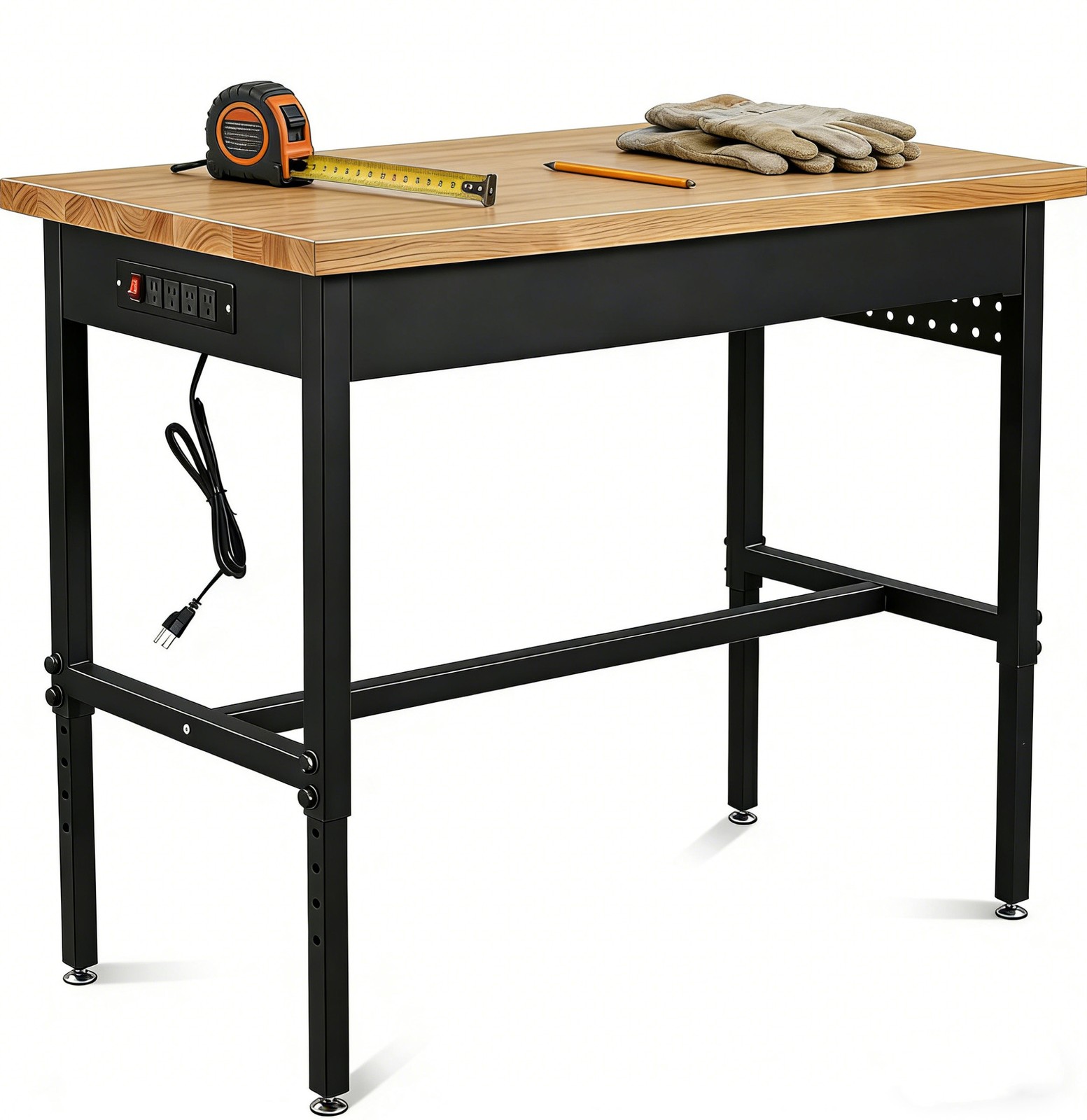 Height Adjustable Workbench w/ Power Outlet, Wheels, 2500LB Capacity