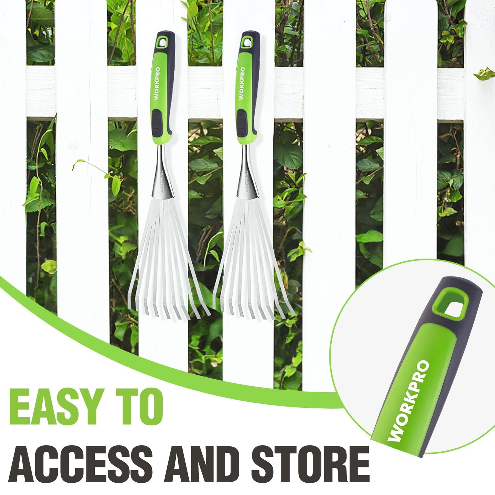 WORKPRO 16" Hand Rake, Garden Rake with Soft Handle Green/Black