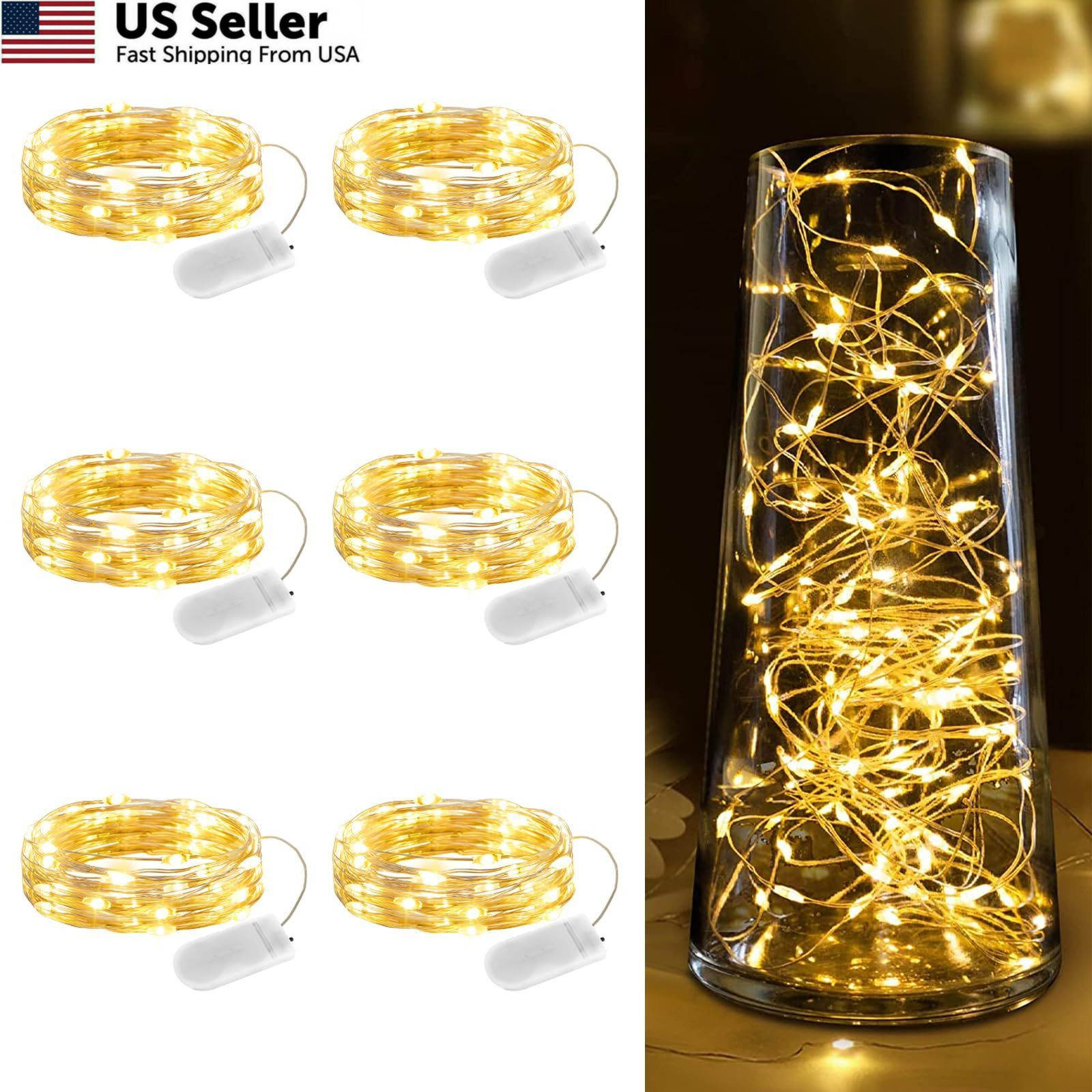 Minetom 6 Pack Fairy Lights Battery Operated String 6 Pack, Warm White