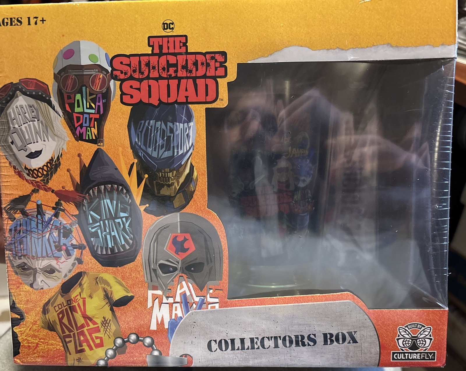The Suicide Squad Collectors Box, Sealed/New, Pint Glass, Pin, Duffel Bag, Art
