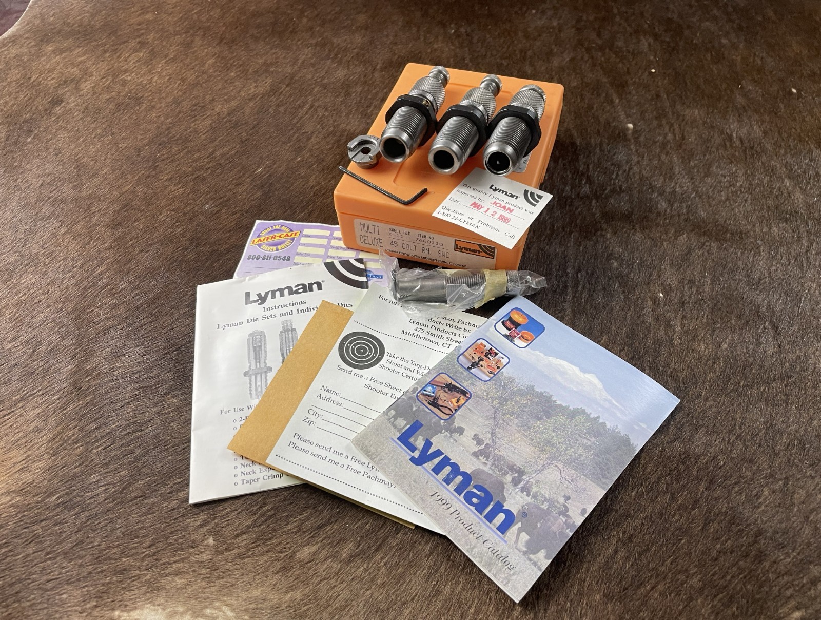 Lyman P/N 7680110 .45 Colt RN SWC Multi Deluxe 3 Die Set & Box Reloading