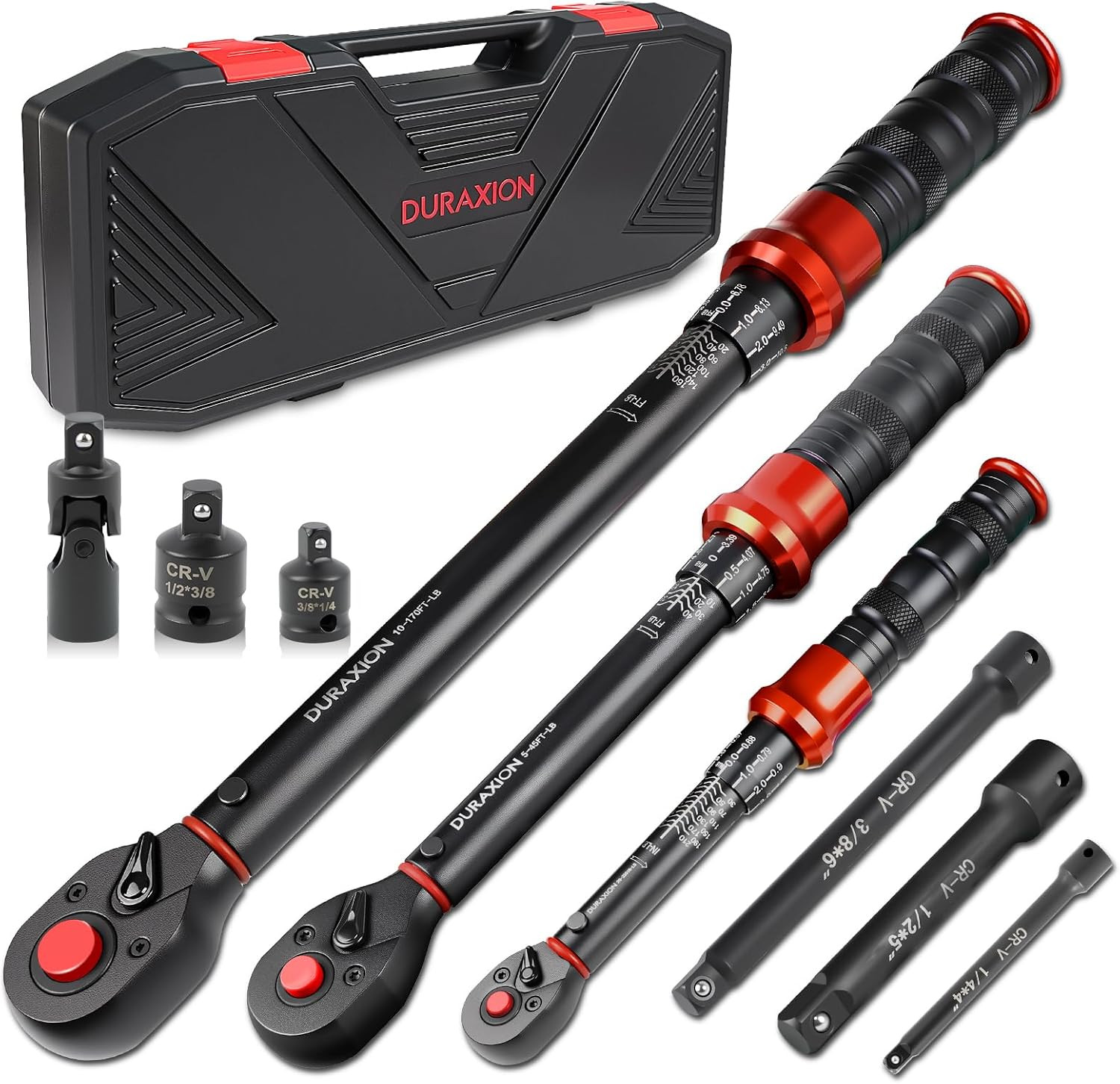 9PCS Torque Wrench Set 1/4" 3/8" 1/2" Drive 20–220 In.Lb 5–45&10–170 Ft.Lb | Cli