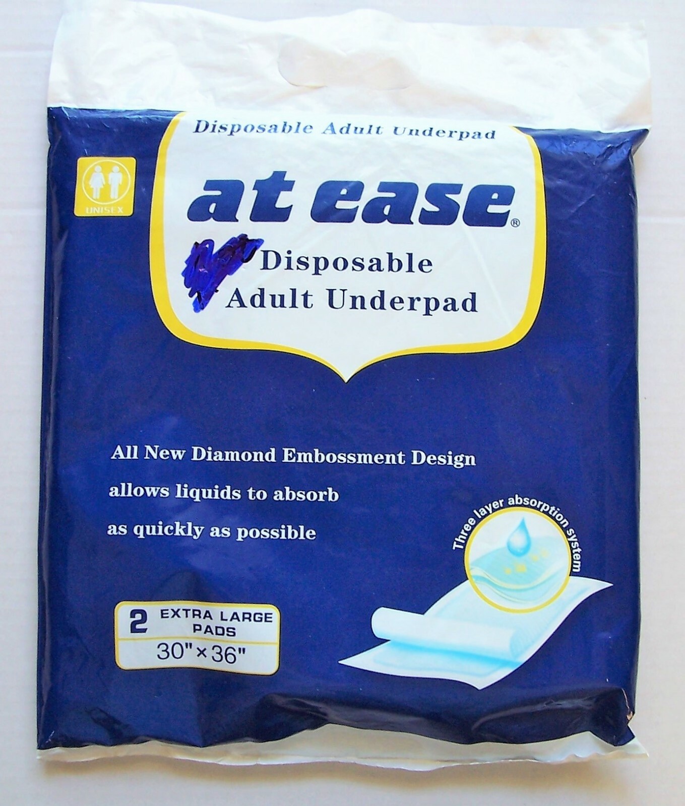 2 AT EASE Disposable Adult UNDERPADS Extra Large 30" X 36" Incontinence