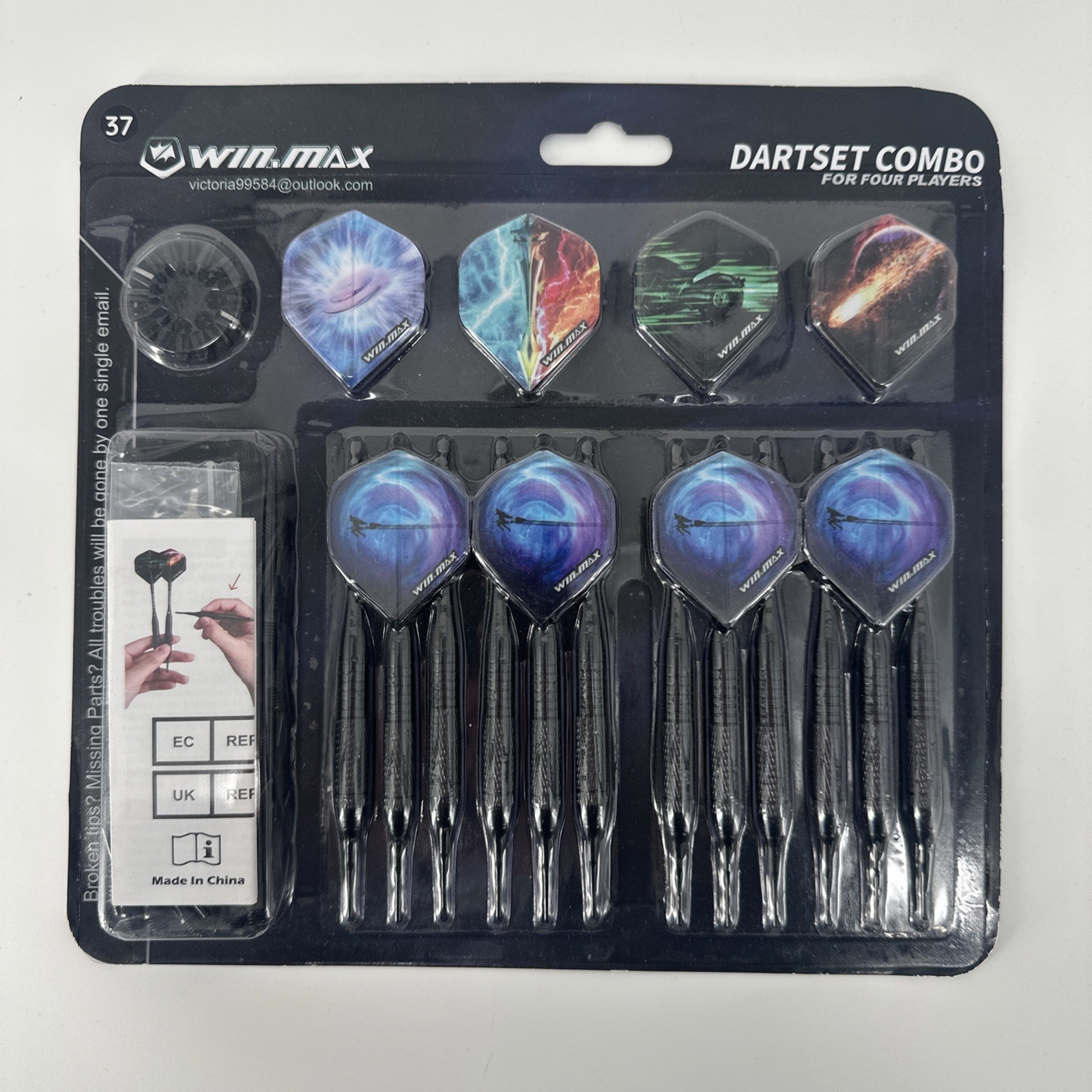WIN.MAX Darts Plastic Soft Tip Set 12 Pcs 18 Gram with 100 Extra Tips NEW SEALED