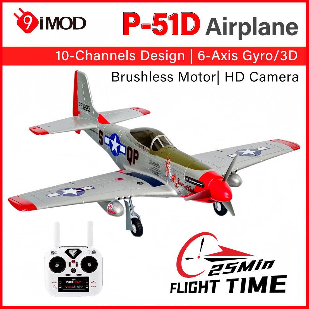 9IMOD P-51D RC Plane 10CH Brushless 1/16 6-Axis Gyro 3D Remote Control Airplane