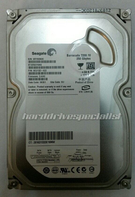 Seagate ST3250310AS 250GB SATA Drive P/N:9EU132-622 F/W:3.AHC Site:SU Date:09301