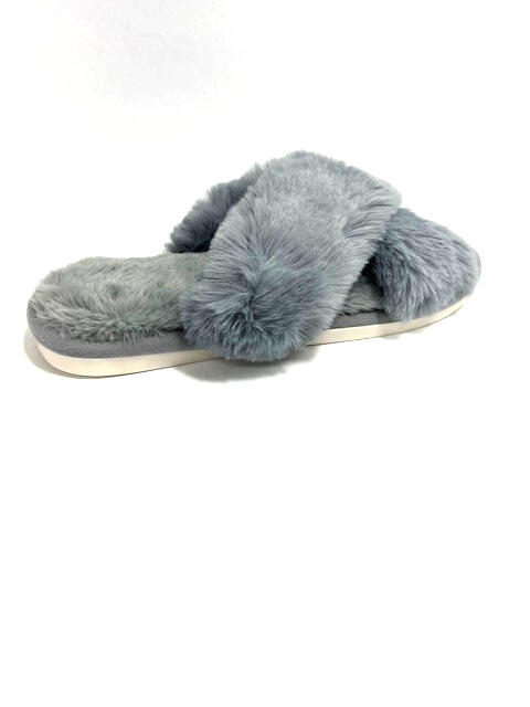 Metog Women Slippers Fuzzy Cross Band Soft Plush House Slip on SZ 11.5/12.5