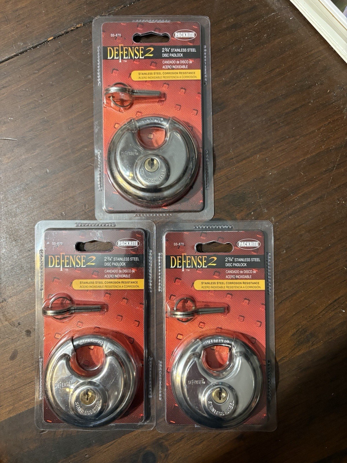 3 Packs NEWPackRite Defense2 Stainless Steel Disc Padlock 2-3/4" and Two Keys.