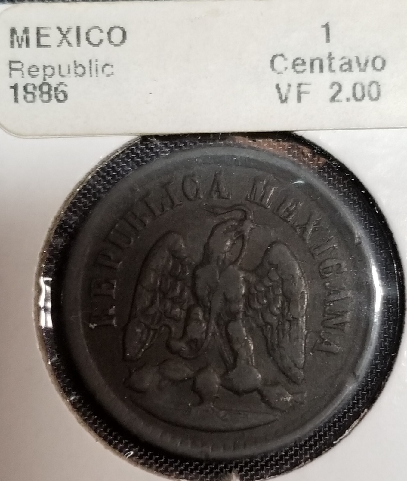 1886 Mexico SECOND REPUBLIC Copper. Very Nice VF/XF Coin.