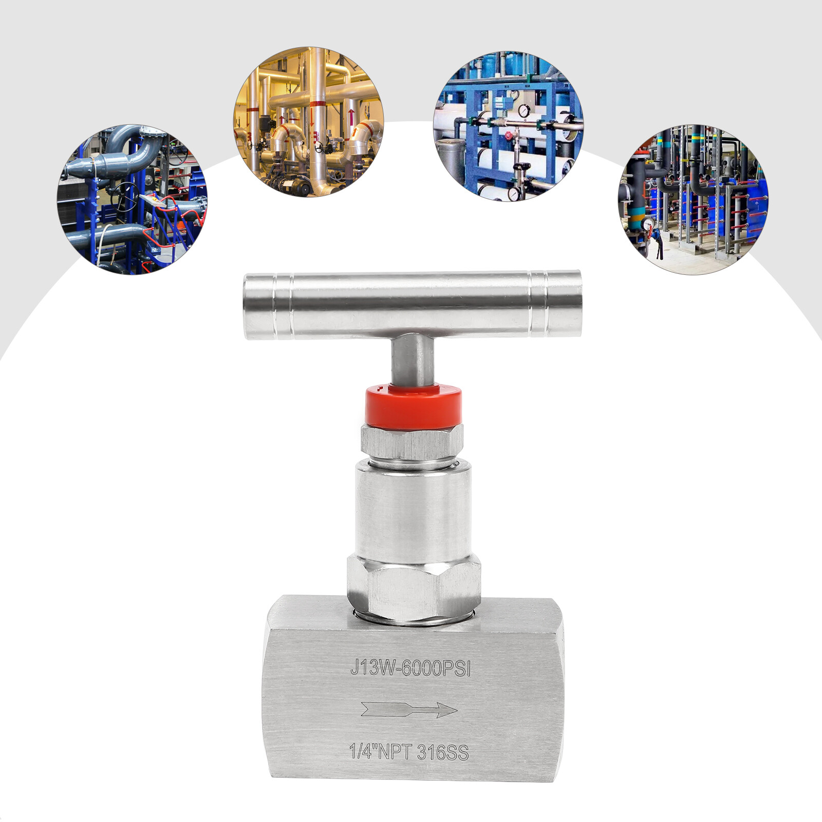 Needle Valve 6000 PSI Stainless Steel Straight Industrial Hydraulic 1/4" NPT