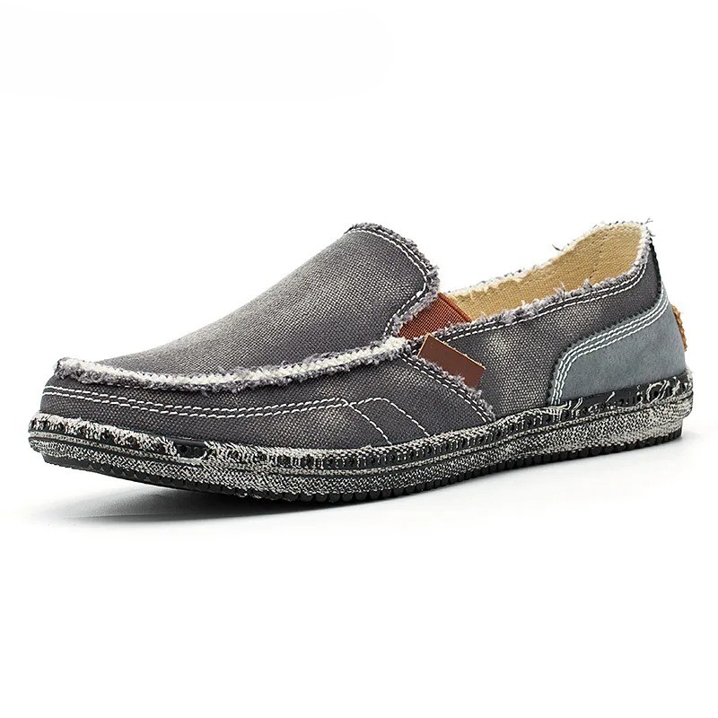 Canvas Shoes Men Moccasin Slip on Loafers Washed Denim Casual Flats Shoes