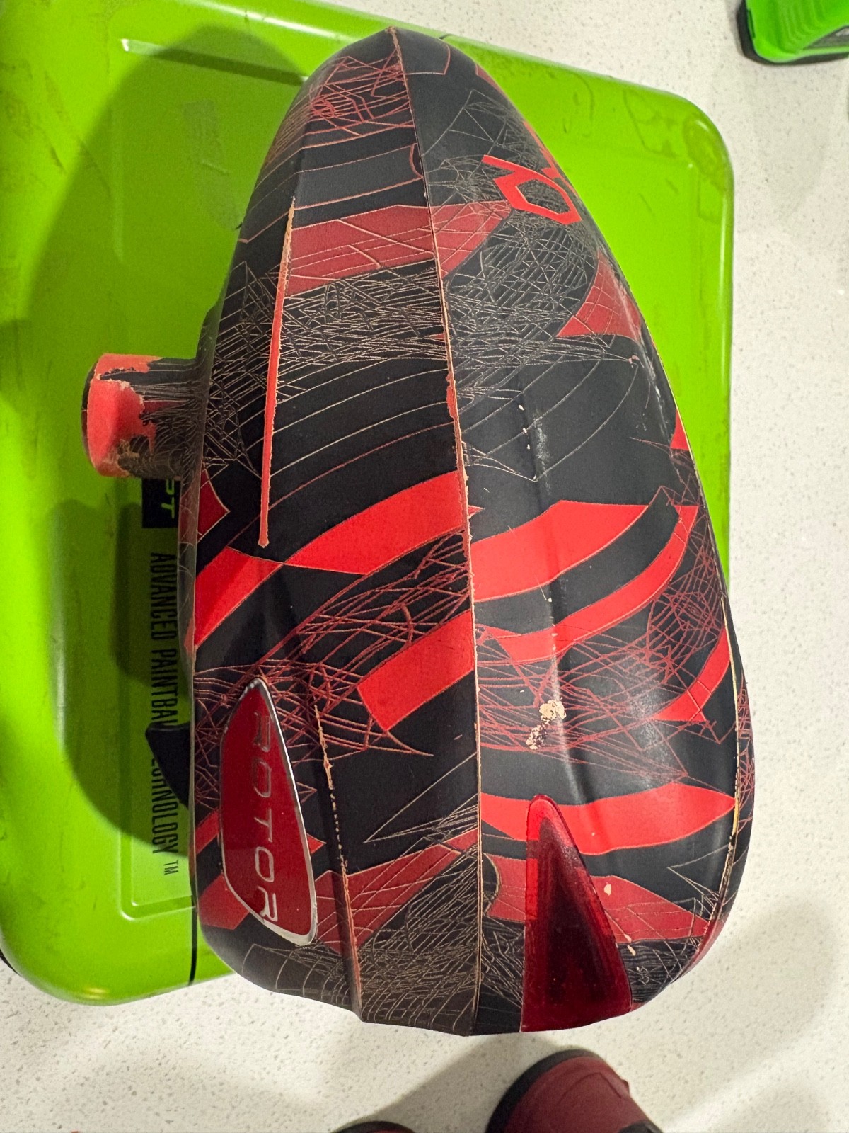 Red and Black Dye Rotor Paintball Hopper With Speed Loader