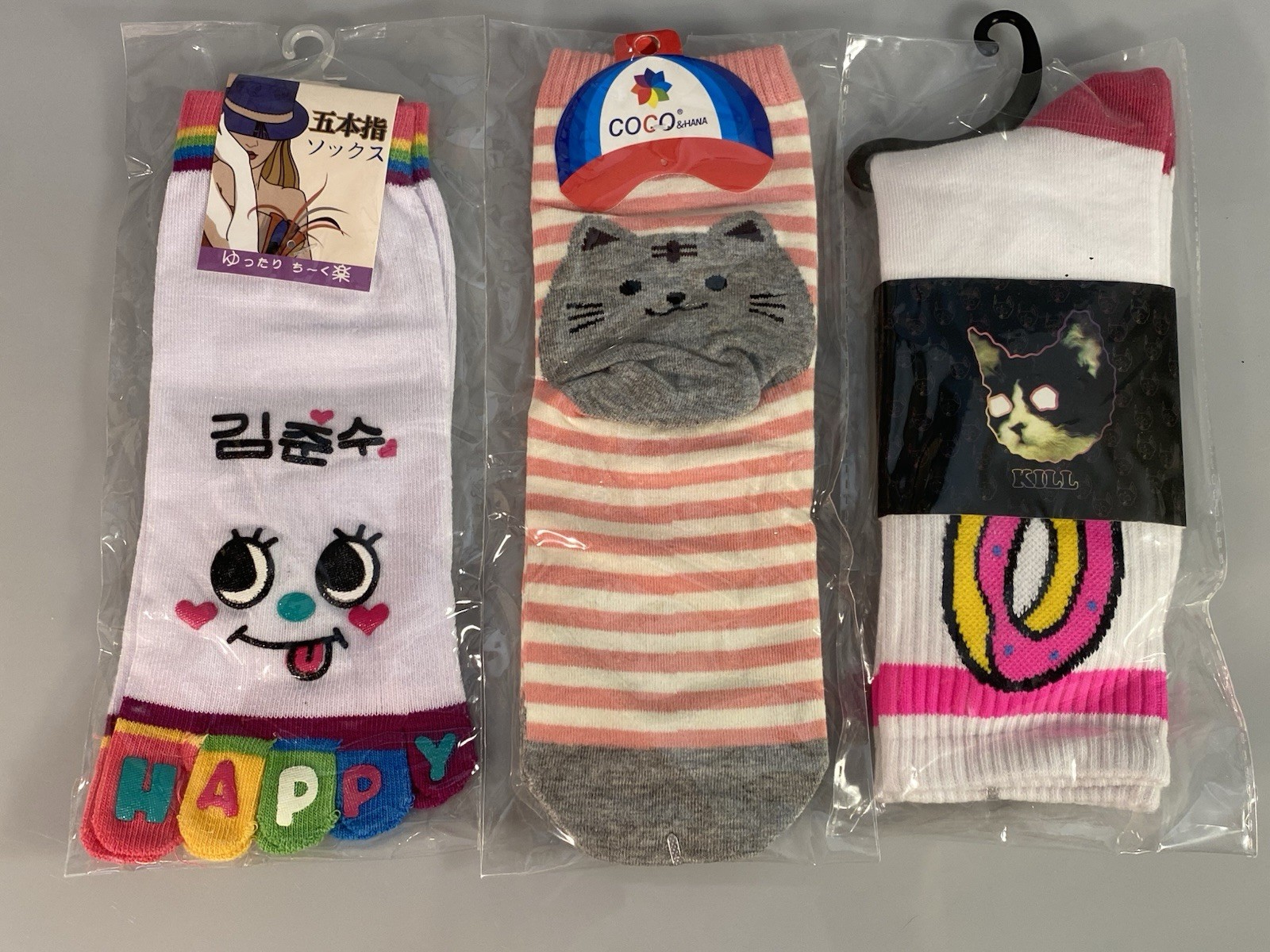 Lot 3 Pairs Womens Graphic Socks 2 Pair Ankle & 1 Pair Crew Socks Casual Fun