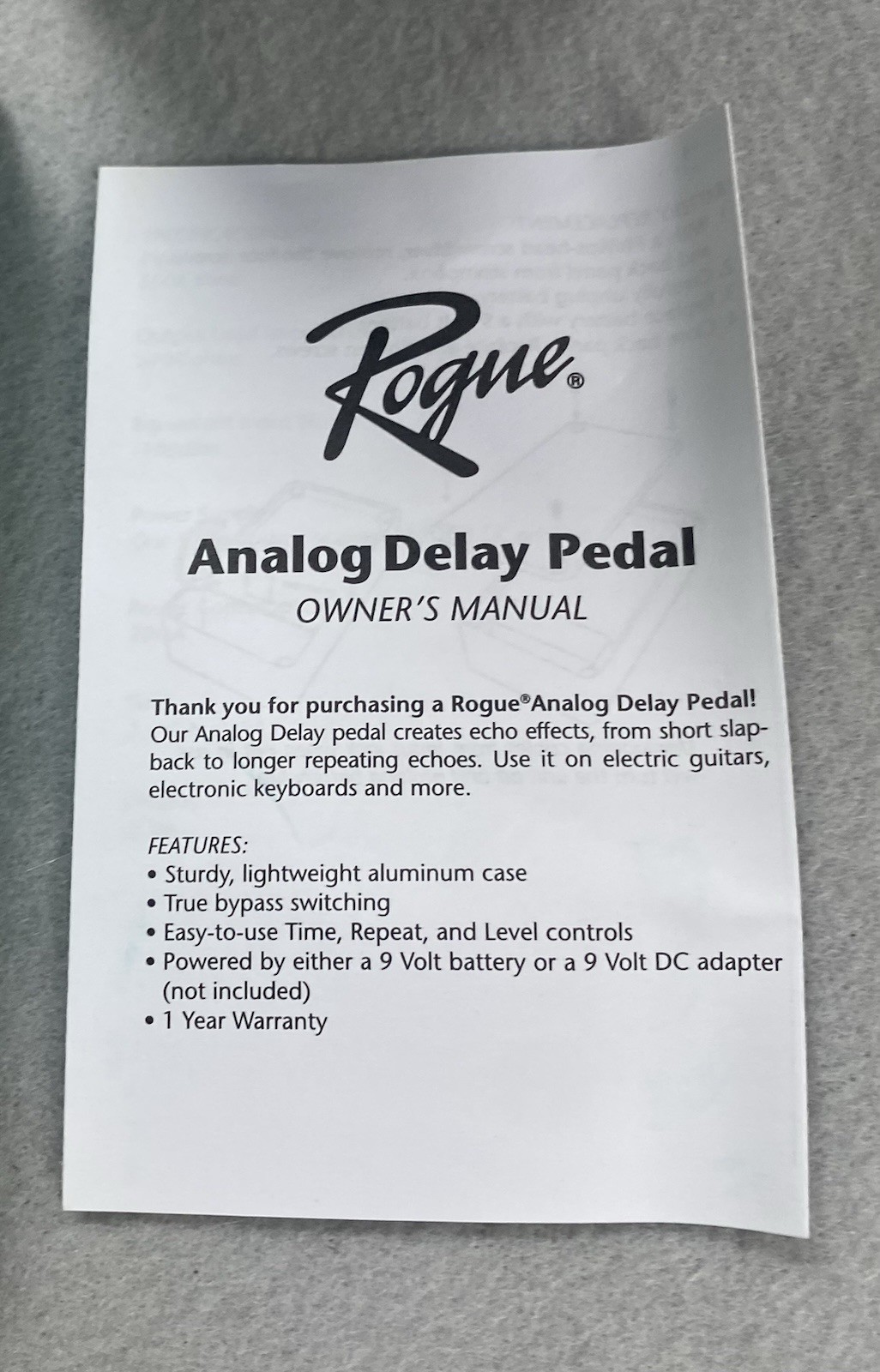 Rogue Analog Delay Guitar Effects Pedal in Original Box