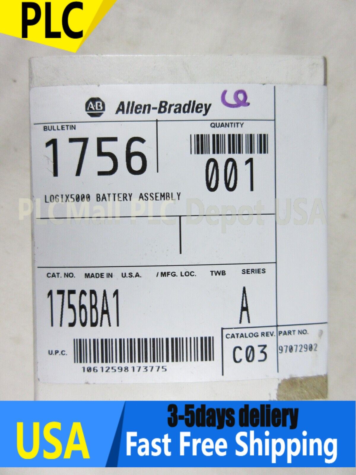 Allen Bradley, ControlLogix, Battery Assembly, 1756-BA1, New, Sealed Box