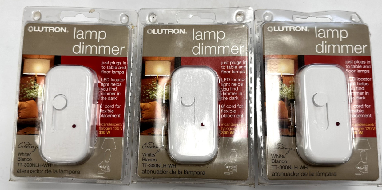 Lot of 3 Lutron Lamp Dimmer White / Blanco TT-300NLH-WH 120 V 60 Hz 300 W