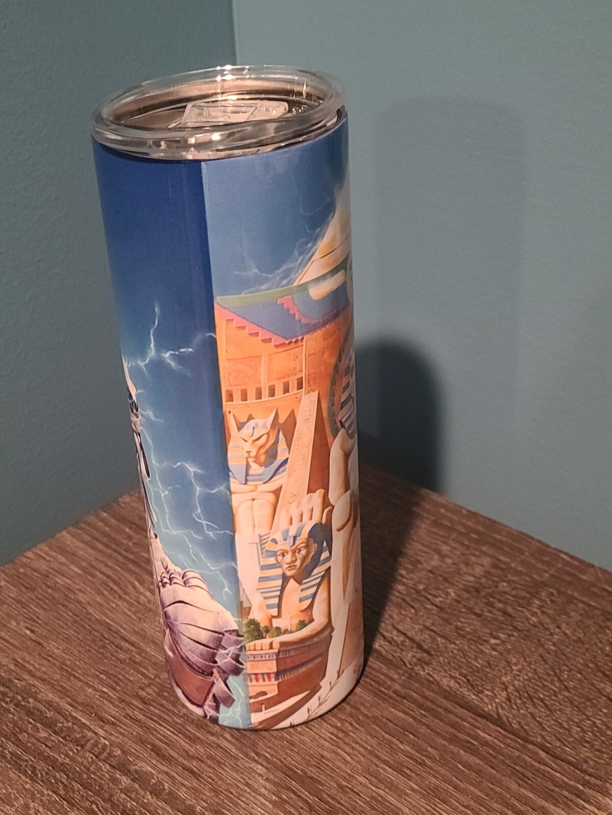 Iron maiden Powerslave/Eddie Mummy 20 oz skinny tumbler CUSTOM MADE NEW w 2 lids