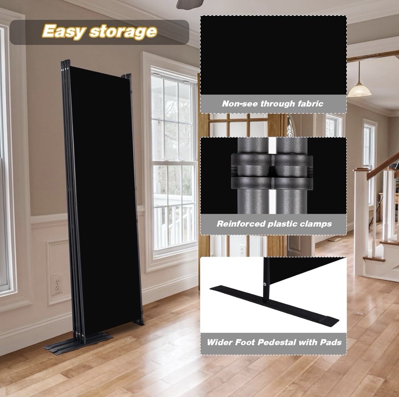 CHOSENM Room Divider 4 Panel Folding Privacy Screens with Wider Feet 6 Ft Por...