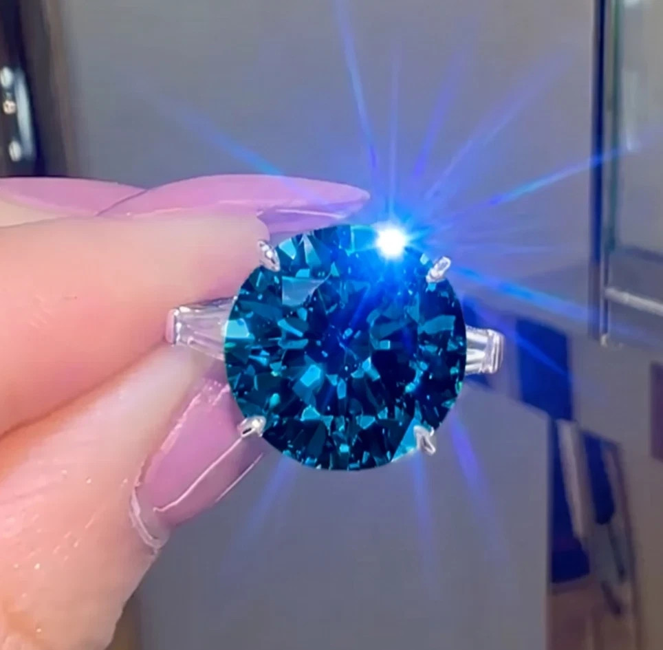 Huge 10 Ct Certified Cerulean Blue Diamond Ring, Tariffs FREE & Matching Studs