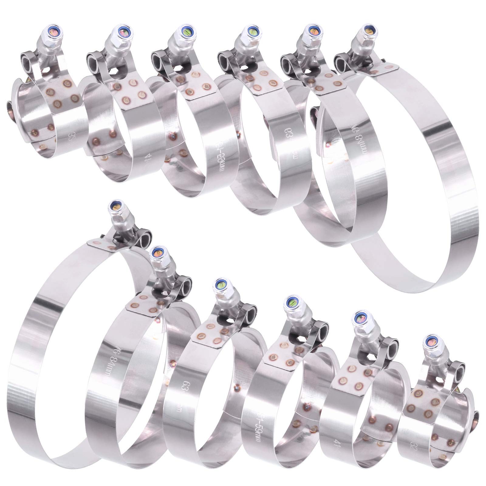 Hilitchi 12Pcs Stainless Steel T-Bolt Clamps with Rounded Band Edges Metallic