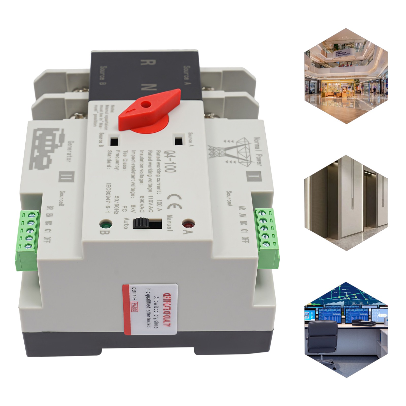 Automatic Transfer Switch 2P 100A Generator Changeover Switch Dual-Power NEW!