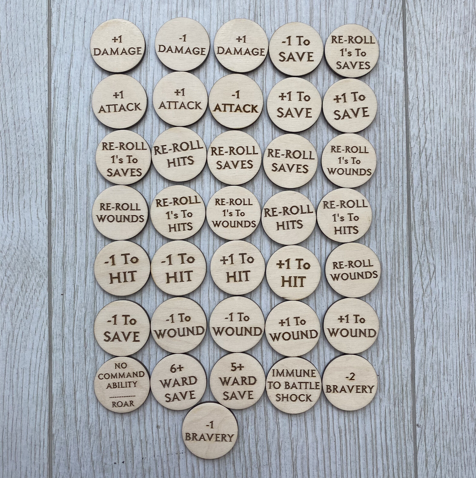 Warhammer 40k / Age Of Sigmar tokens / markers wooden tracker 36 set