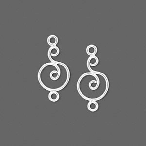 2 Sterling Silver 12x9mm Circle Swirl with Loop Earring Link Connectors