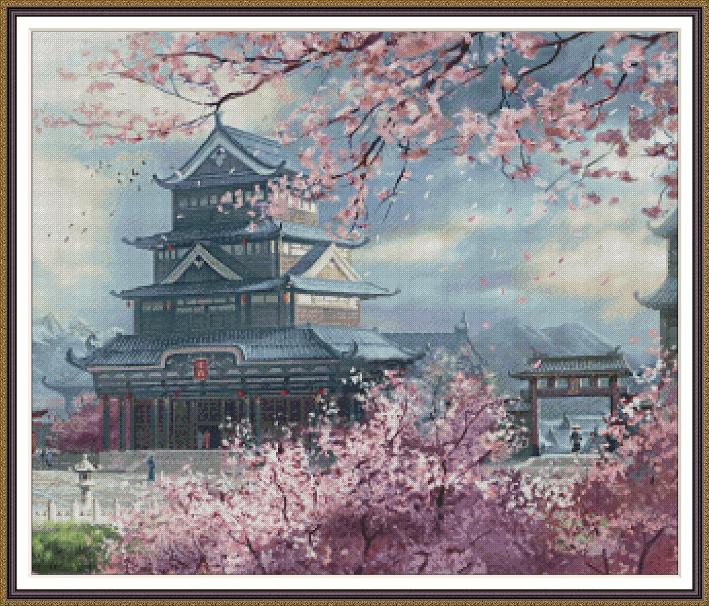 Sakura Japanese Pagoda 1028 Chart Counted Cross Stitch Pattern Needlework