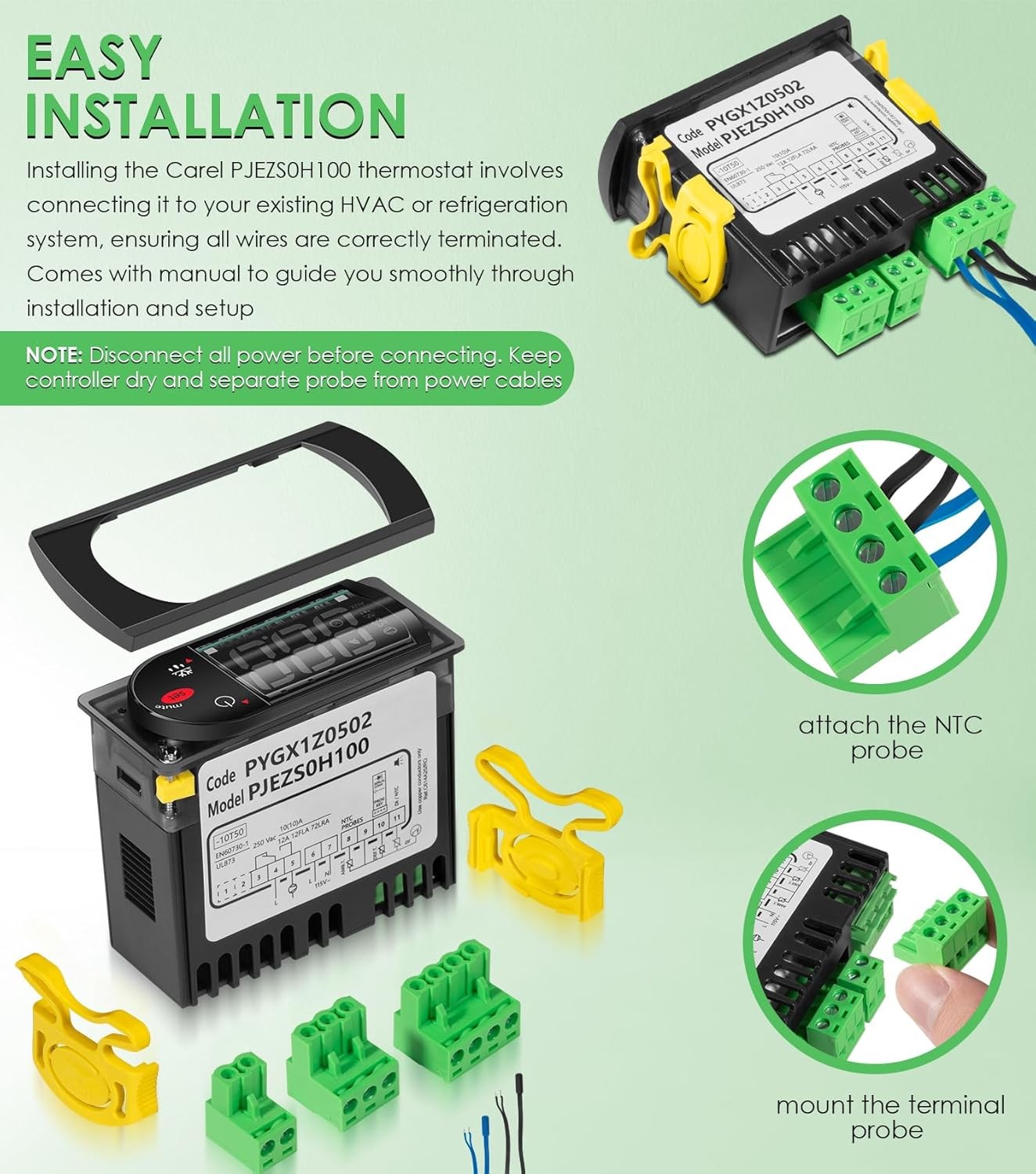 PJEZS0H100 Temperature Controller For Carel with Temperature Sensor Probe 115V