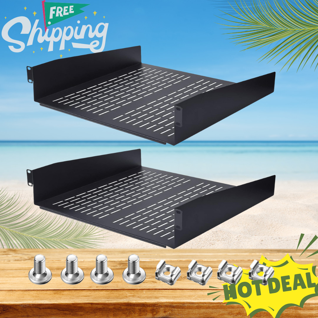 2 Pack Rack Mount Shelf 19 Inch Universal Vented Heavy Duty 16 Inch Deep