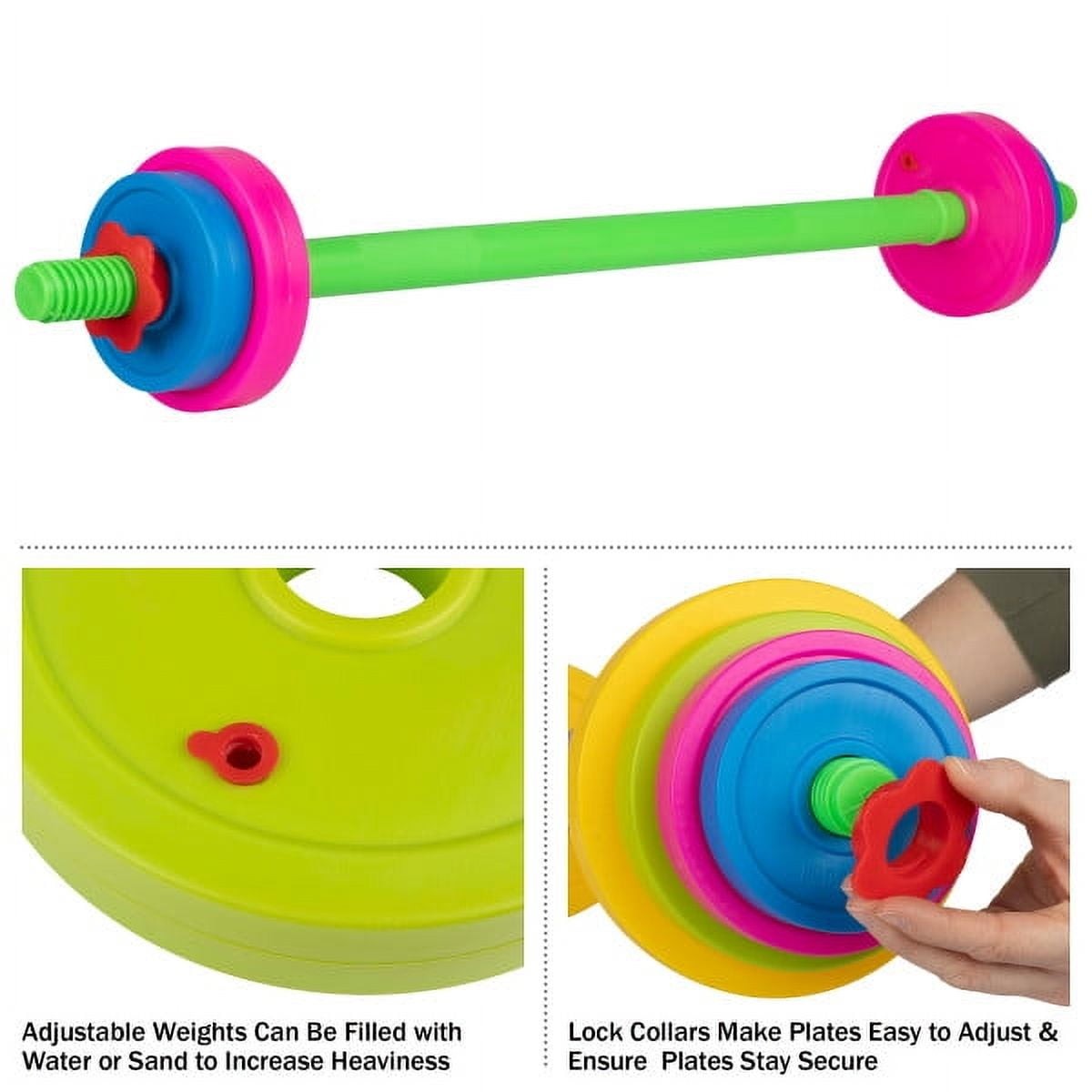 Kids Weight Set - Barbell and 8 Adjustable Plates for Ages 3 and Up