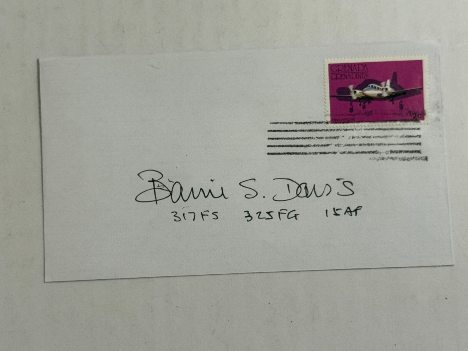 Barrie Davis WWII War USAAF Fighter Pilot Ace Signed Autograph Envelope