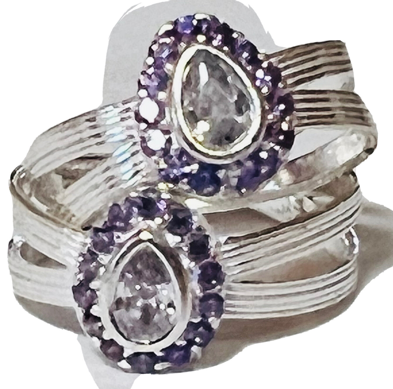 Purple drop CRYSTAL 925 Sterling Silver Toe Ring Pair India Bichiya ADJUSTABLE