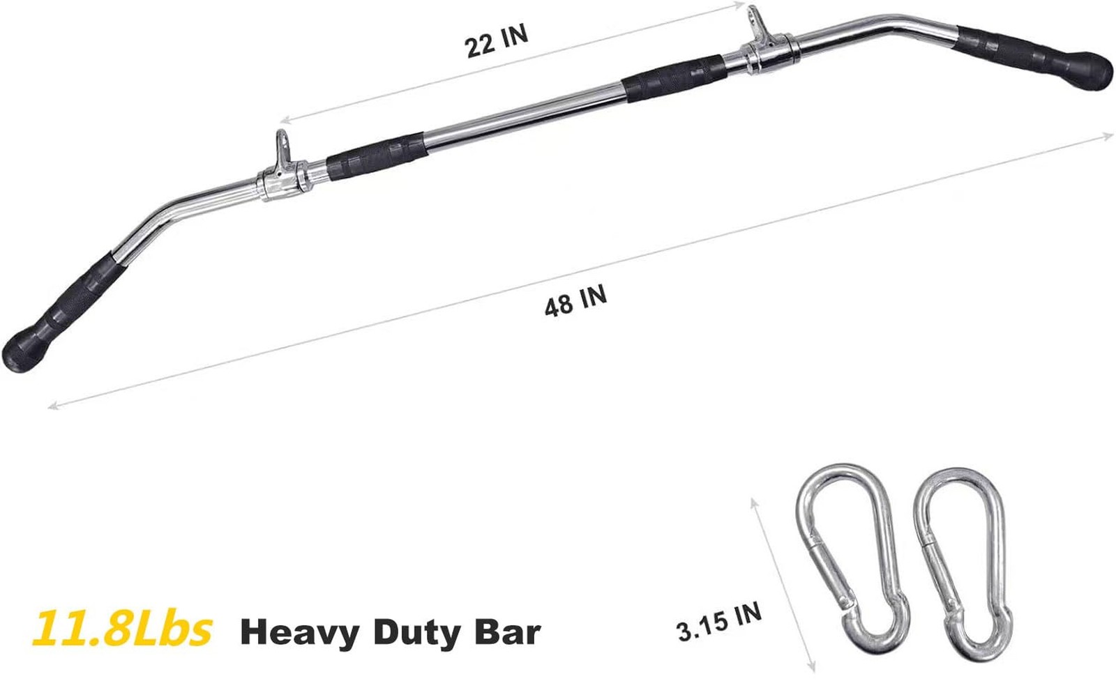 48'' LAT Pull Down Bar: Rotating Double Hooks for Dual Pulley Cable Machine -...