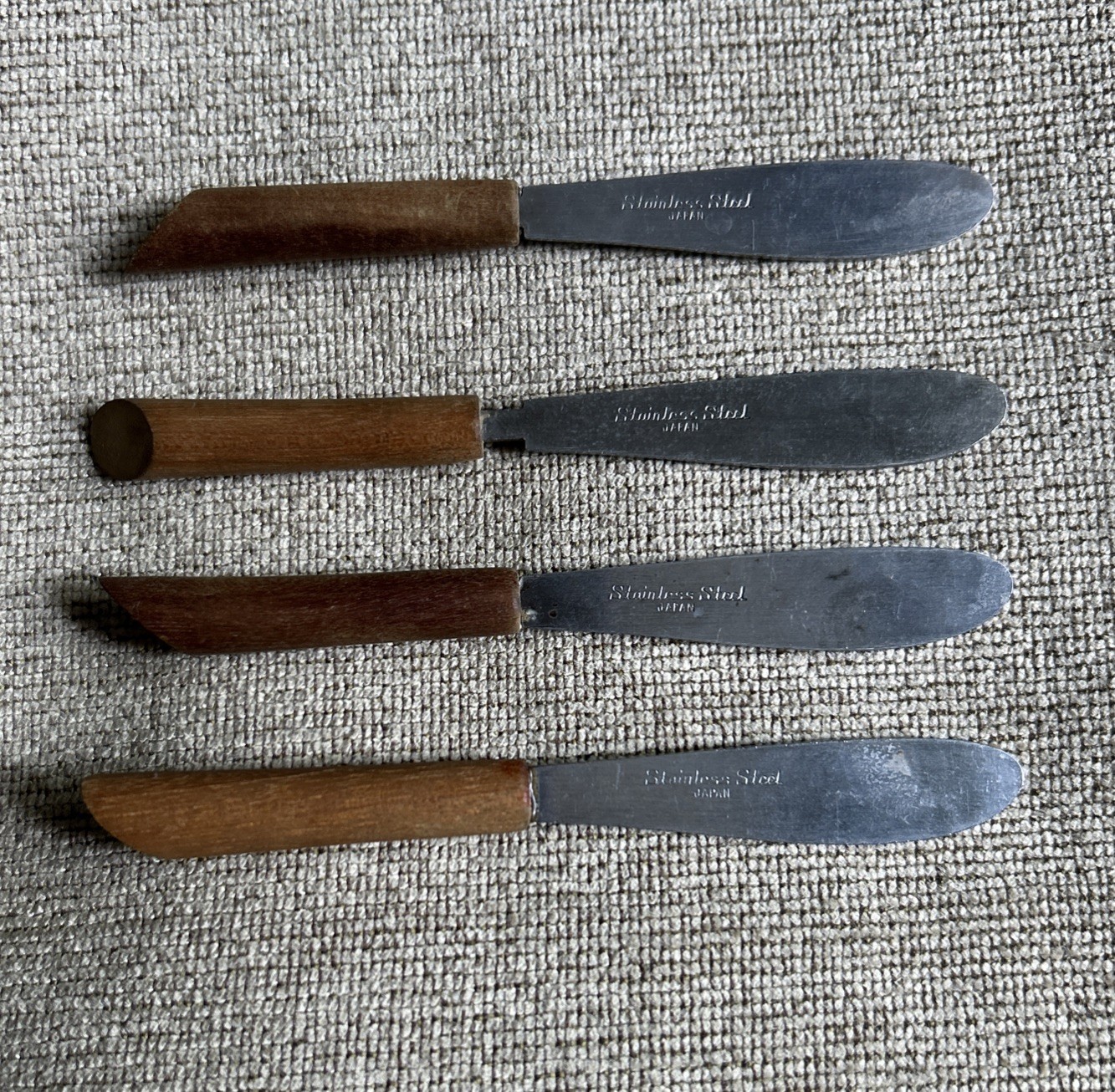 Vintage Hors d’oeuvres Spreaders SS Wood Handles Tiny 3.75” MCM Made in Japan