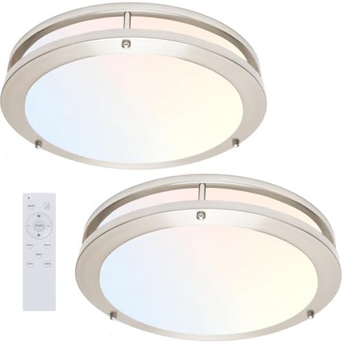 Dimmable LED Flush Mount Ceiling Light Fixture 13inch 2pack with remote Silver