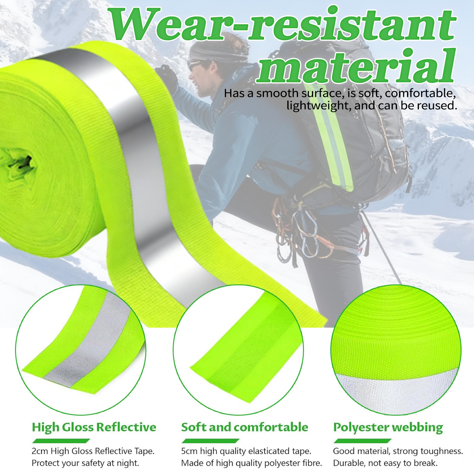 2 Rolls 2" x 66ft Reflective Ribbon, High Visibility Tape Green